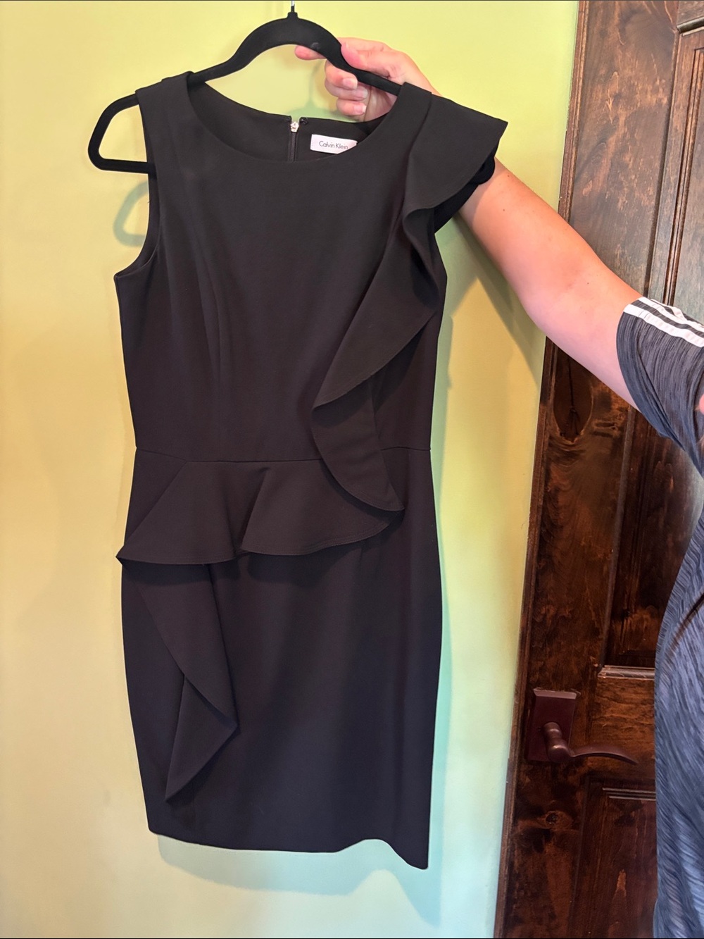 Calvin Klein Black Sleeveless Ruffle Peplum Midi Dress
